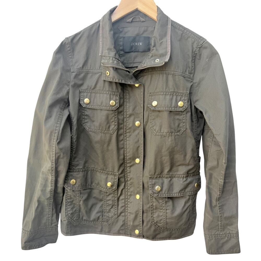 J Crew Womens Small Olive Green Utility Jacket Military Field Cotton